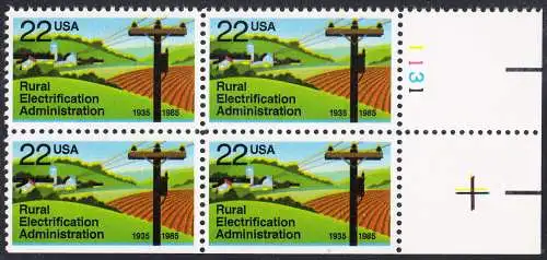 USA Michel 1752 / Scott 2144 postfrisch PLATEBLOCK RÄNDER unten rechts (1131) - 50 Jahre Amt für die Elektrifizierung der ländlichen Gebiete