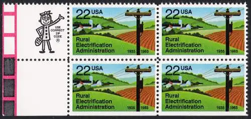 USA Michel 1752 / Scott 2144 postfrisch ZIP-BLOCK ECKRAND unten links (a1) - 50 Jahre Amt für die Elektrifizierung der ländlichen Gebiete