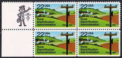 USA Michel 1752 / Scott 2144 postfrisch ZIP-BLOCK ECKRAND unten links (a2) - 50 Jahre Amt für die Elektrifizierung der ländlichen Gebiete