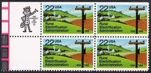 USA Michel 1752 / Scott 2144 postfrisch ZIP-BLOCK ECKRAND oben links (a1) - 50 Jahre Amt für die Elektrifizierung der ländlichen Gebiete