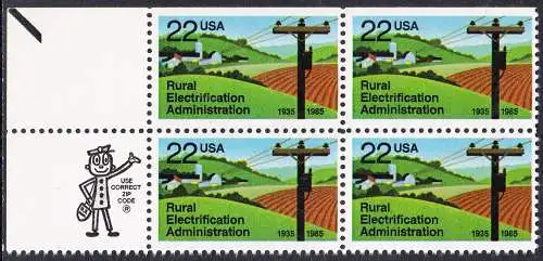 USA Michel 1752 / Scott 2144 postfrisch ZIP-BLOCK ECKRAND oben links (a2) - 50 Jahre Amt für die Elektrifizierung der ländlichen Gebiete
