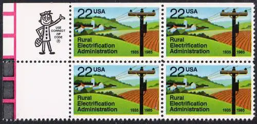 USA Michel 1752 / Scott 2144 postfrisch ZIP-BLOCK ECKRAND oben links (a3) - 50 Jahre Amt für die Elektrifizierung der ländlichen Gebiete