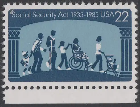 USA Michel 1763 / Scott 2153 postfrisch (Gumm.beeintr.) EINZELMARKE RAND unten - 50 Jahre Sozialversicherungsgesetz