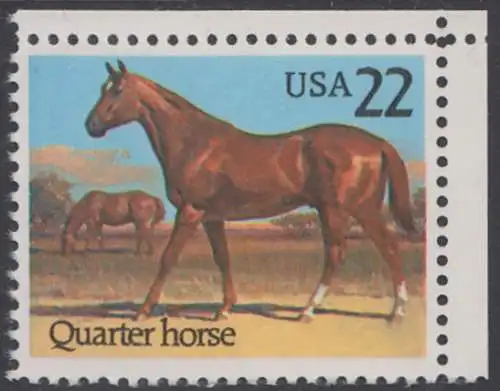 USA Michel 1767 / Scott 2155 postfrisch (m/ Falte) EINZELMARKE ECKRAND oben rechts - Pferde: Quarter Horse