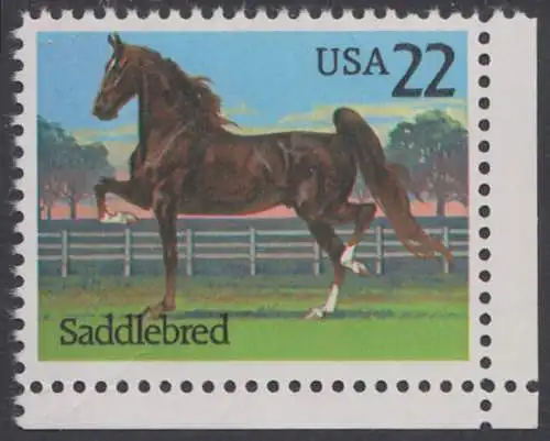 USA Michel 1769 / Scott 2157 postfrisch (Gumm.beeintr.) EINZELMARKE RAND rechts - Pferde: American Saddlebred