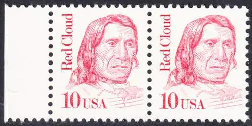 USA Michel 1940 / Scott 2175 postfrisch horiz.PAAR RAND links - Amerikanische Persönlichkeiten: Red Cloud (1822-1909), Häuptling der Oglala-Sioux