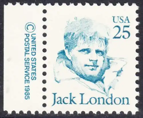 USA Michel 1782 / Scott 2182 postfrisch EINZELMARKE RAND links m/ copyright symbol - Amerikanische Persönlichkeiten: Jack London (1876-1916), Schriftsteller