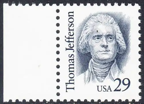 USA Michel 2352 / Scott 2185 postfrisch EINZELMARKE RAND links (a1) - Amerikanische Persönlichkeiten: Thomas Jefferson (1743-1826), 3. Präsident (reg. 1801-1809)
