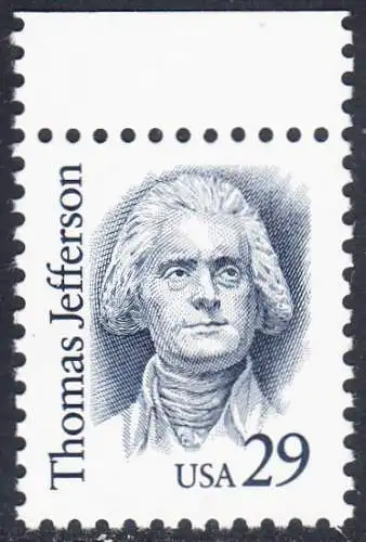 USA Michel 2352 / Scott 2185 postfrisch EINZELMARKE RAND oben - Amerikanische Persönlichkeiten: Thomas Jefferson (1743-1826), 3. Präsident (reg. 1801-1809)