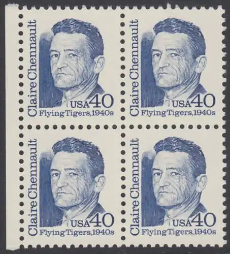USA Michel 2104 / Scott 2187 postfrisch BLOCK RÄNDER links - Amerikanische Persönlichkeiten: Claire Lee Chennault (1890-1958), Generalleutnant der Luftwaffe