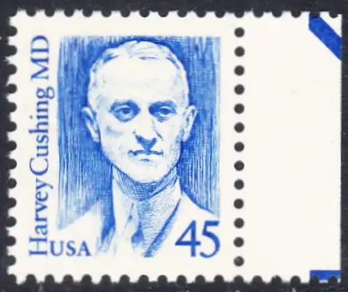 USA Michel 1984 / Scott 2188 postfrisch EINZELMARKE RAND rechts (a1) - Amerikanische Persönlichkeiten: Harvey Cushing (1869-1939), Neurochirurg