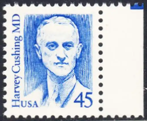 USA Michel 1984 / Scott 2188 postfrisch EINZELMARKE RAND rechts (a2) - Amerikanische Persönlichkeiten: Harvey Cushing (1869-1939), Neurochirurg