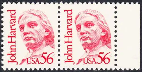 USA Michel 1844 / Scott 2190 postfrisch horiz.PAAR RAND rechts - Amerikanische Persönlichkeiten: John Harvard (1607-1638), Theologe