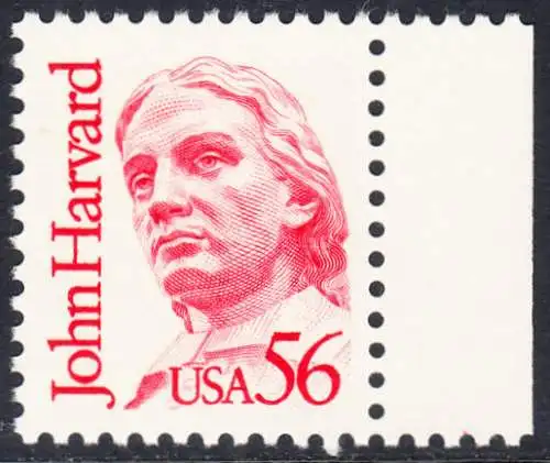 USA Michel 1844 / Scott 2190 postfrisch EINZELMARKE RAND rechts - Amerikanische Persönlichkeiten: John Harvard (1607-1638), Theologe