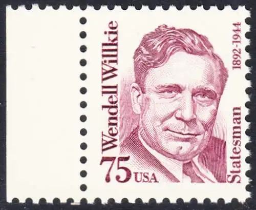 USA Michel 2210 / Scott 2192 postfrisch EINZELMARKE RAND links (a4) - Amerikanische Persönlichkeiten: Wendell Willkie (1892-1944), Präsidentschaftskandidat 1940