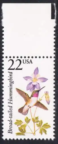 USA Michel 1886 / Scott 2289 postfrisch EINZELMARKE RAND oben - Nordamerikanische Fauna: Breitschwanzkolibri