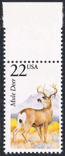 USA Michel 1891 / Scott 2294 postfrisch EINZELMARKE RAND oben - Nordamerikanische Fauna: Maultierhirsch