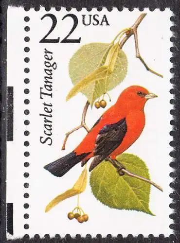 USA Michel 1903 / Scott 2306 postfrisch EINZELMARKE RAND links (a2) - Nordamerikanische Fauna: Scharlachtangare