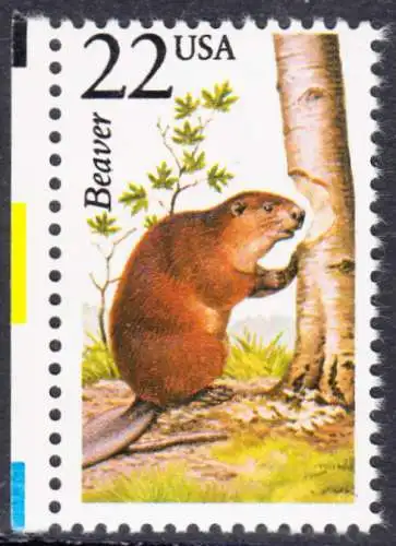 USA Michel 1913 / Scott 2316 postfrisch EINZELMARKE RAND links (a2) - Nordamerikanische Fauna: Kanadischer Biber