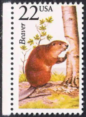 USA Michel 1913 / Scott 2316 postfrisch EINZELMARKE RAND links (a3) - Nordamerikanische Fauna: Kanadischer Biber
