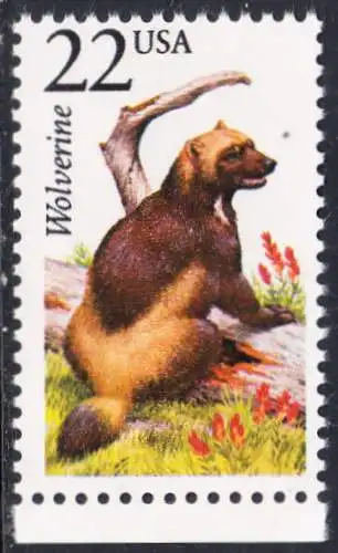 USA Michel 1924 / Scott 2327 postfrisch EINZELMARKE RAND unten (a1) - Nordamerikanische Fauna: Vielfraß