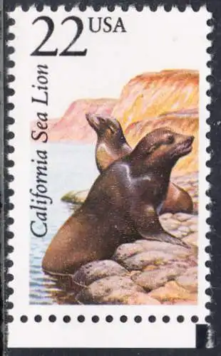 USA Michel 1926 / Scott 2329 postfrisch EINZELMARKE RAND unten (a1) - Nordamerikanische Fauna: Kalifornischer Seelöwe