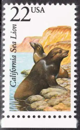 USA Michel 1926 / Scott 2329 postfrisch EINZELMARKE RAND unten (a3) - Nordamerikanische Fauna: Kalifornischer Seelöwe