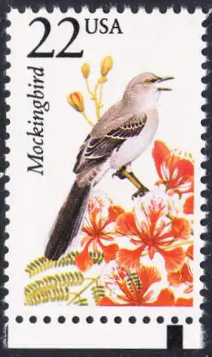 USA Michel 1927 / Scott 2330 postfrisch EINZELMARKE RAND unten (a1) - Nordamerikanische Fauna: Spottdrossel