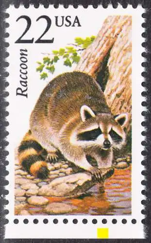 USA Michel 1928 / Scott 2331 postfrisch EINZELMARKE RAND unten (a2) - Nordamerikanische Fauna: Nordamerikanischer Waschbär 