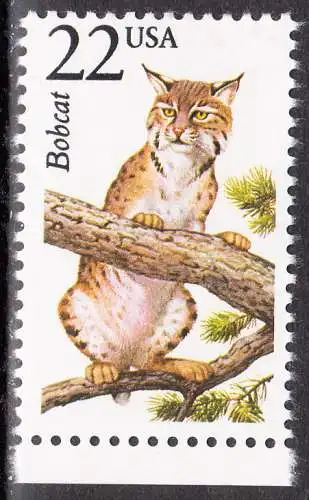 USA Michel 1929 / Scott 2332 postfrisch EINZELMARKE RAND unten (a3) - Nordamerikanische Fauna: Rotluchs
