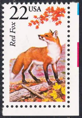 USA Michel 1932 / Scott 2335 postfrisch EINZELMARKE ECKRAND unten rechts (a1) - Nordamerikanische Fauna: Nordamerikanischer Rotfuchs