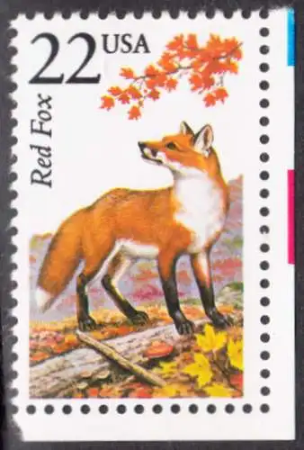 USA Michel 1932 / Scott 2335 postfrisch EINZELMARKE ECKRAND unten rechts (a2) - Nordamerikanische Fauna: Nordamerikanischer Rotfuchs