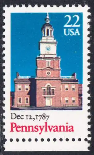 USA Michel 1942 / Scott 2337 postfrisch EINZELMARKE RAND unten (a2) - 200. Jahrestag der Ratifizierung der Verfassung durch den Staat Pennysylvania: Independence Hall, Philadelphia, PA