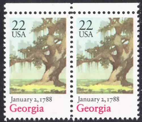 USA Michel 1960 / Scott 2339 postfrisch horiz.PAAR RÄNDER oben - 200. Jahrestag der Ratifizierung der Verfassung durch den Staat Georgia: Eiche