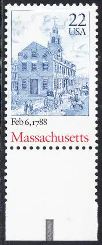 USA Michel 1969 / Scott 2341 postfrisch EINZELMARKE RAND unten (a1) - 200. Jahrestag der Ratifizierung der Verfassung durch den Staat Massachusetts: The Old Statehouse, Boston