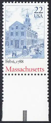USA Michel 1969 / Scott 2341 postfrisch EINZELMARKE RAND unten (a2) - 200. Jahrestag der Ratifizierung der Verfassung durch den Staat Massachusetts: The Old Statehouse, Boston