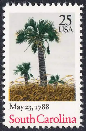USA Michel 1979 / Scott 2343 postfrisch EINZELMARKE - 200. Jahrestag der Ratifizierung der Verfassung durch den Staat South Carolina: Palmen am Strand
