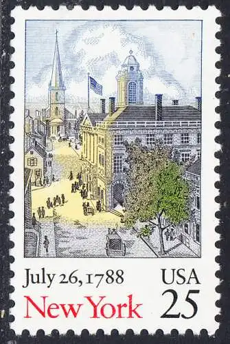 USA Michel 1992 / Scott 2346 postfrisch EINZELMARKE - 200. Jahrestag der Ratifizierung der Verfassung durch den Staat New York: Wallstreet mit Federal Hall und Trinity Church, New York