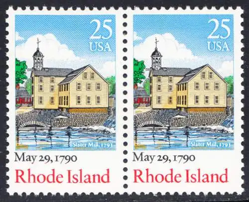 USA Michel 2091 / Scott 2348 postfrisch horiz.PAAR - 200. Jahrestag der Ratifizierung der Verfassung durch den Staat Rhode Island: Slater-Mühle, Pawtucket (erbaut 1793)