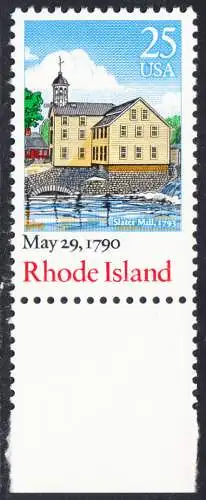 USA Michel 2091 / Scott 2348 postfrisch EINZELMARKE RAND unten (a1) - 200. Jahrestag der Ratifizierung der Verfassung durch den Staat Rhode Island: Slater-Mühle, Pawtucket (erbaut 1793)
