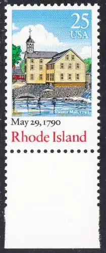 USA Michel 2091 / Scott 2348 postfrisch EINZELMARKE RAND unten (a2) - 200. Jahrestag der Ratifizierung der Verfassung durch den Staat Rhode Island: Slater-Mühle, Pawtucket (erbaut 1793)