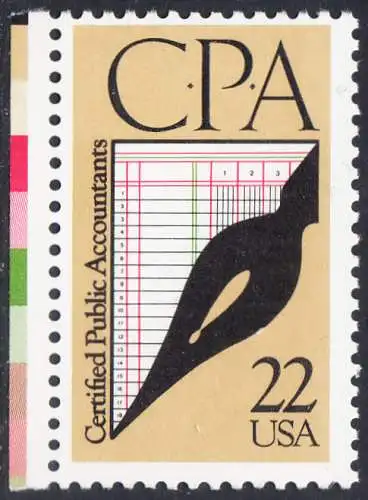 USA Michel 1950 / Scott 2361 postfrisch EINZELMARKE RAND links - 100 Jahre staatlich zugelassene Wirtschaftsprüfer: Schreibfeder, Journal