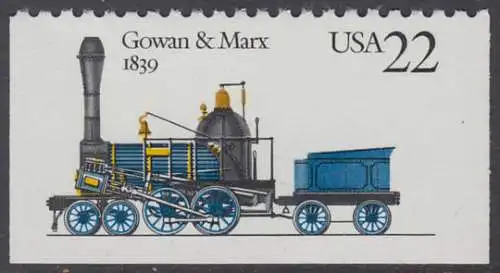 USA Michel 1957 / Scott 2366 postfrisch EINZELMARKE aus Markenheftchen - Lokomotiven: Gowan & Marx