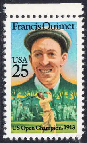USA Michel 1983 / Scott 2377 postfrisch EINZELMARKE RAND oben (a1)- Sportler: Francis Quimet (1893-1967), Golfspieler