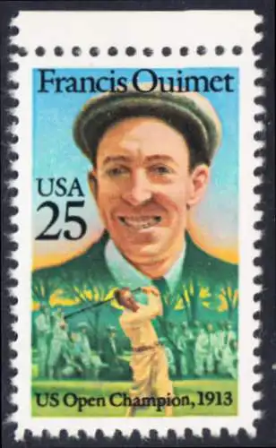 USA Michel 1983 / Scott 2377 postfrisch EINZELMARKE RAND oben (a2)- Sportler: Francis Quimet (1893-1967), Golfspieler