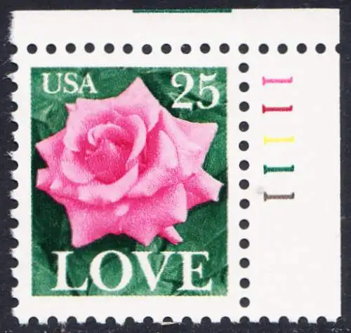 USA Michel 1988 / Scott 2378 postfrisch EINZELMARKE ECKRAND oben rechts m/ Platten-#  11111 - Grußmarke: Rose