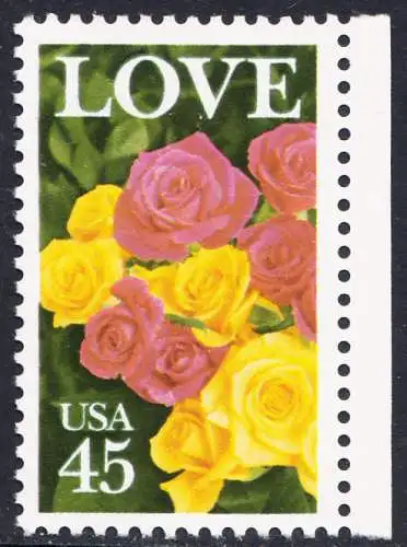 USA Michel 1993 / Scott 2379 postfrisch EINZELMARKE RAND rechts - Grußmarke: Rosenstrauß