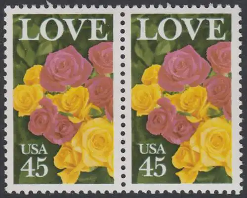 USA Michel 1993 / Scott 2379 postfrisch horiz.PAAR - Grußmarke: Rosenstrauß