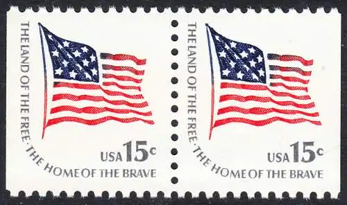 USA Michel 1352D / Scott 1598 postfrisch horiz.PAAR aus Markenheft (rechts/links ungez.) - Americana-Ausgabe: Fort-McHenry-Flagge (Nationalflagge 1795-1818)
