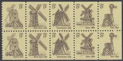 USA Michel 1415-1419 / Scott 1742a postfrisch Markenheftchenblatt(10 ) (a1) - Amerikanische Windmühlen